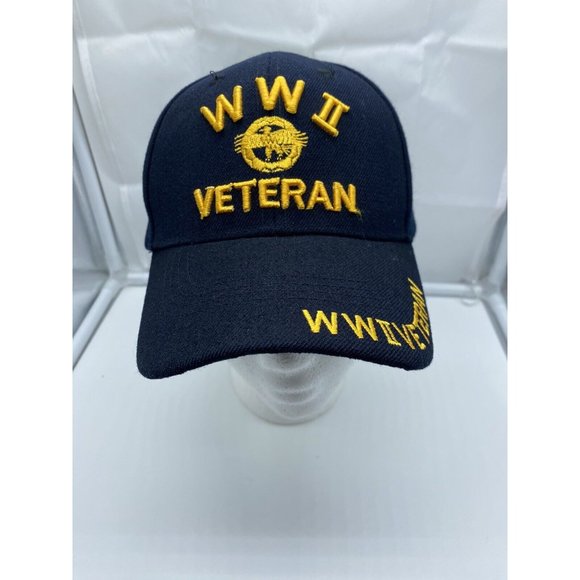 WWII Veteran Navy Blue Adjustable Adult Baseball Cap Hat Military Hook-Loop - Picture 2 of 7